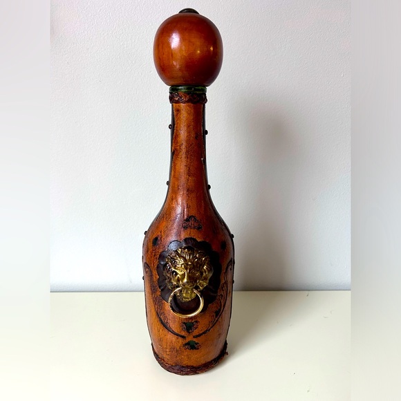 Italian Other - Vintage Italian Leather Wrapped Old World MCM Lions Head Bottle Decanter